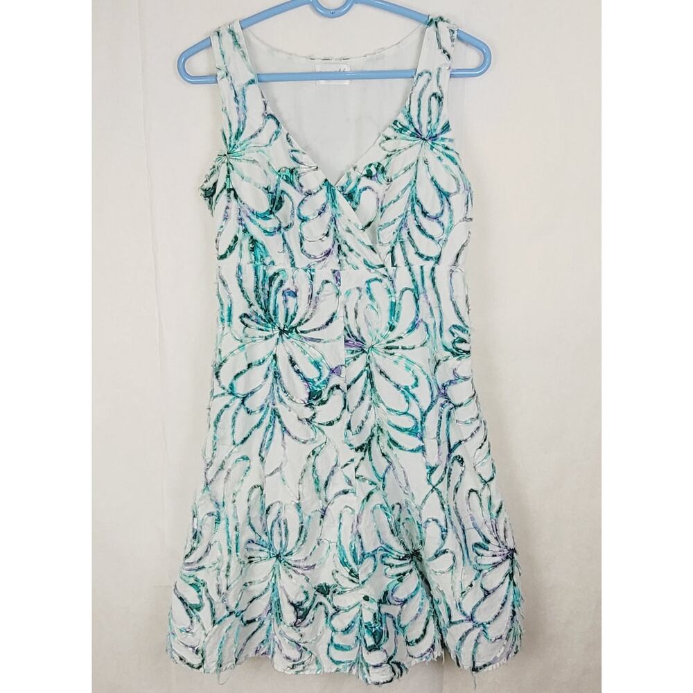 Soho Chick blue and purple textured floral vneck sleeveless artsy dress Size med